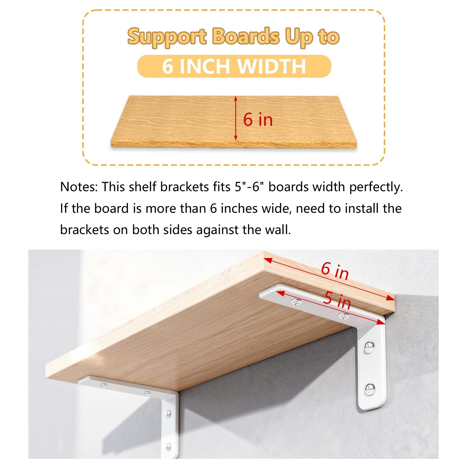 LSK 6PCS L Bracket, 5"×2"(125×50mm) Shelf Support Bracket Max Load : 42lb, White
