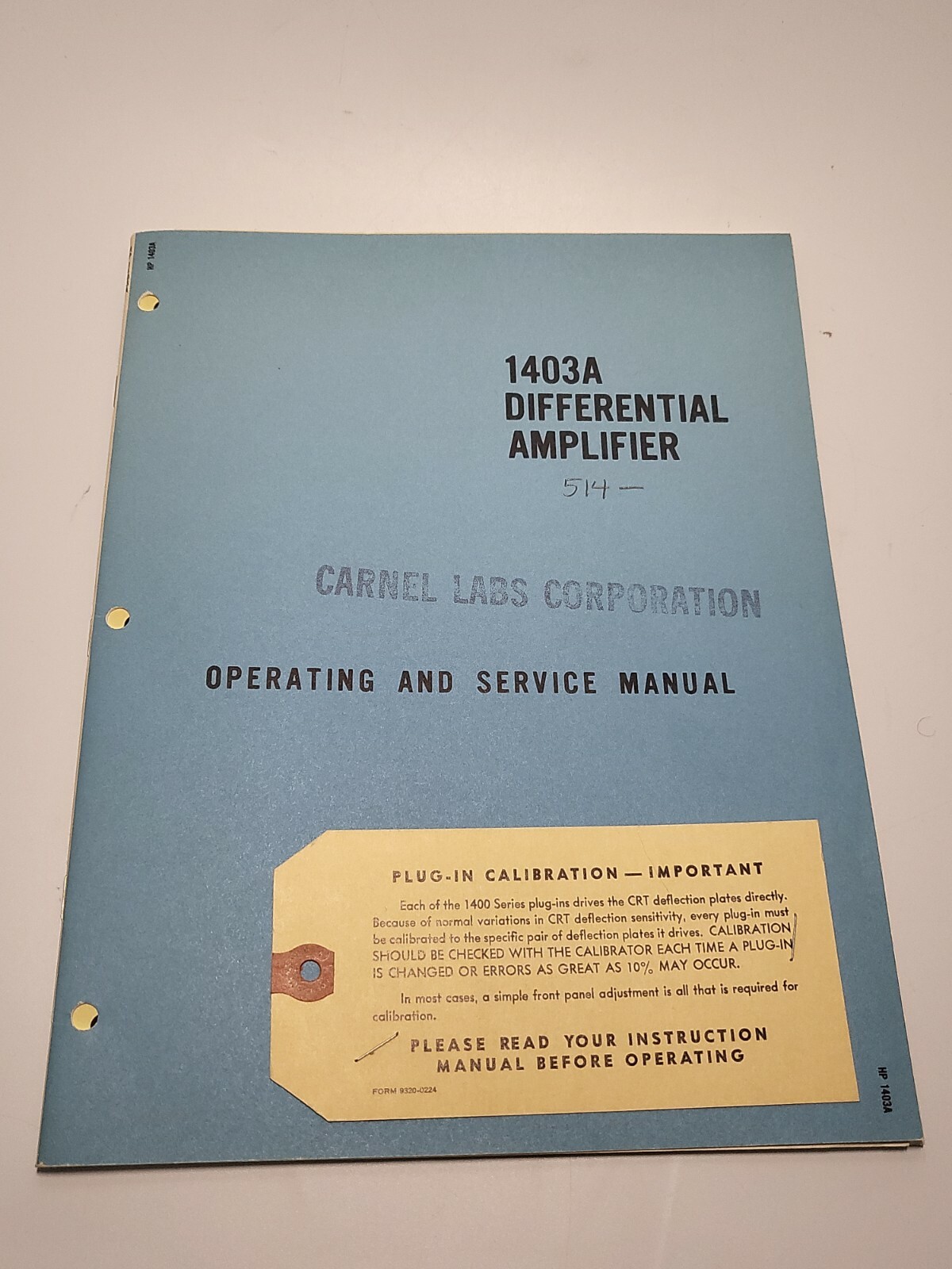 HP 1403A Differential Amplifier ~ Operating & Service Manual