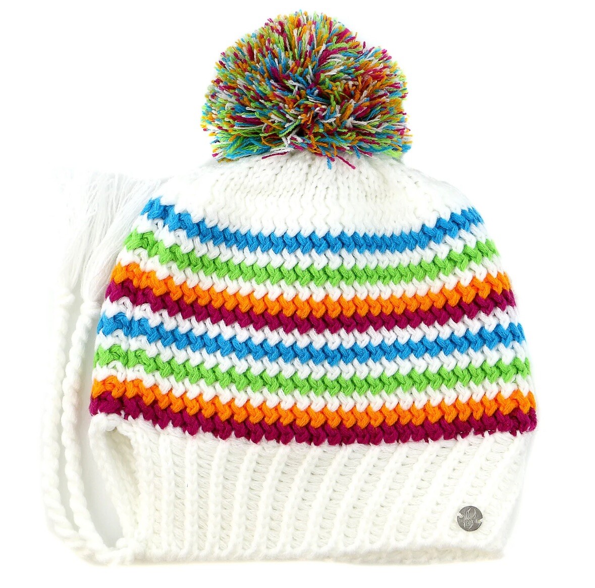 Spyder Bittersweet Beanie Rainbow Pom Pom Unisex One Size Knit Gorpcore Retro