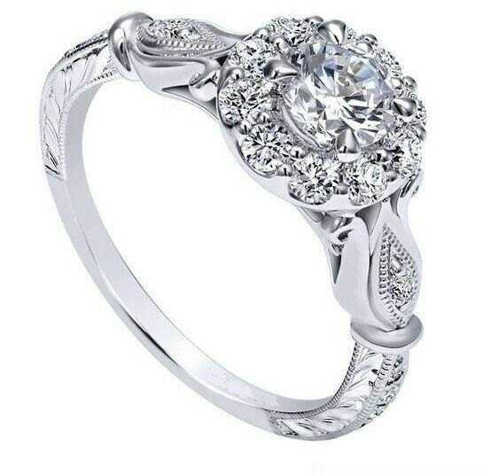 Engagement Ring 14K White Gold 2.05ct White Round Cut Moissanite Halo Size 8.5