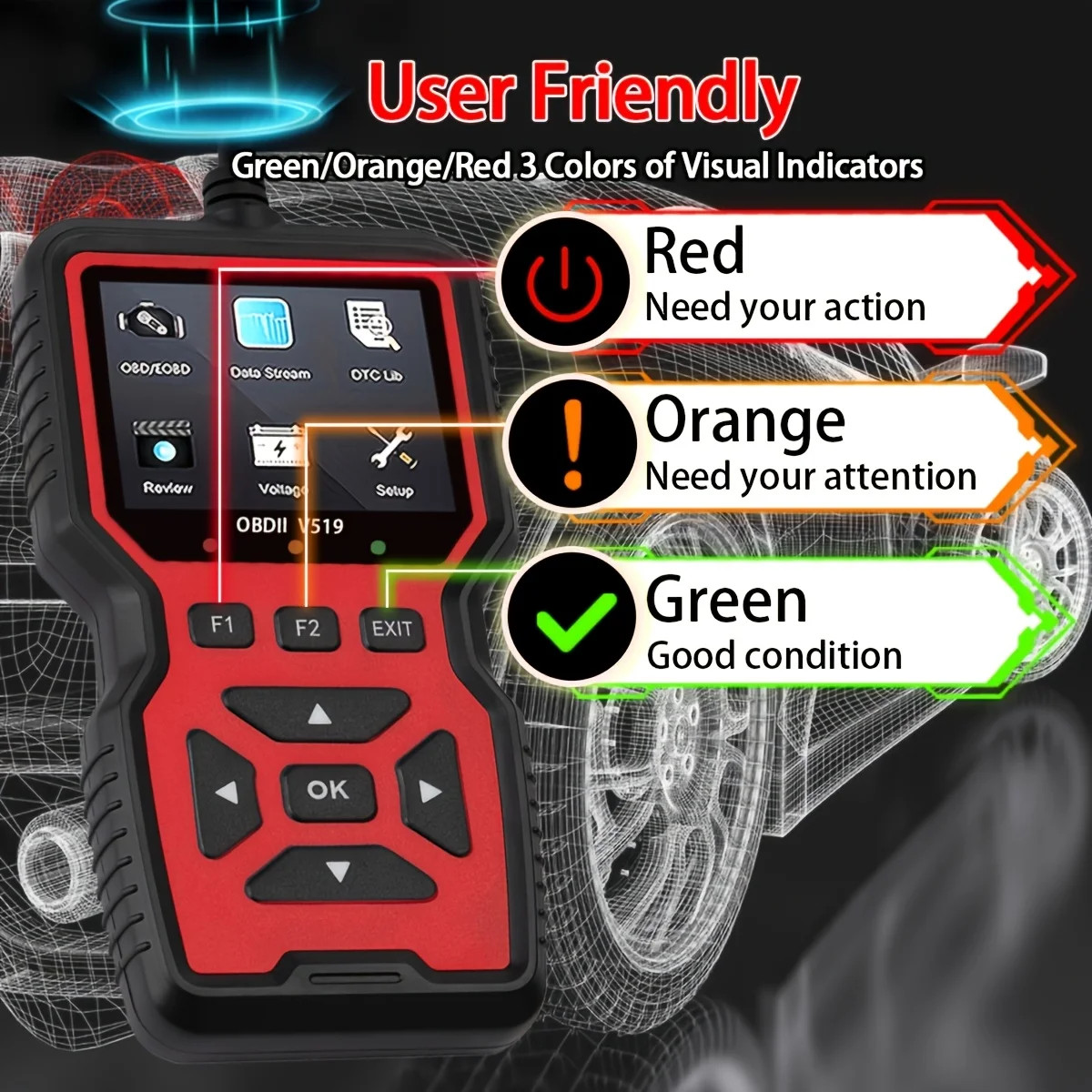 Professional OBD2 V519 Scanner - 2026 Upgraded OBDII + CAN Code Reader US