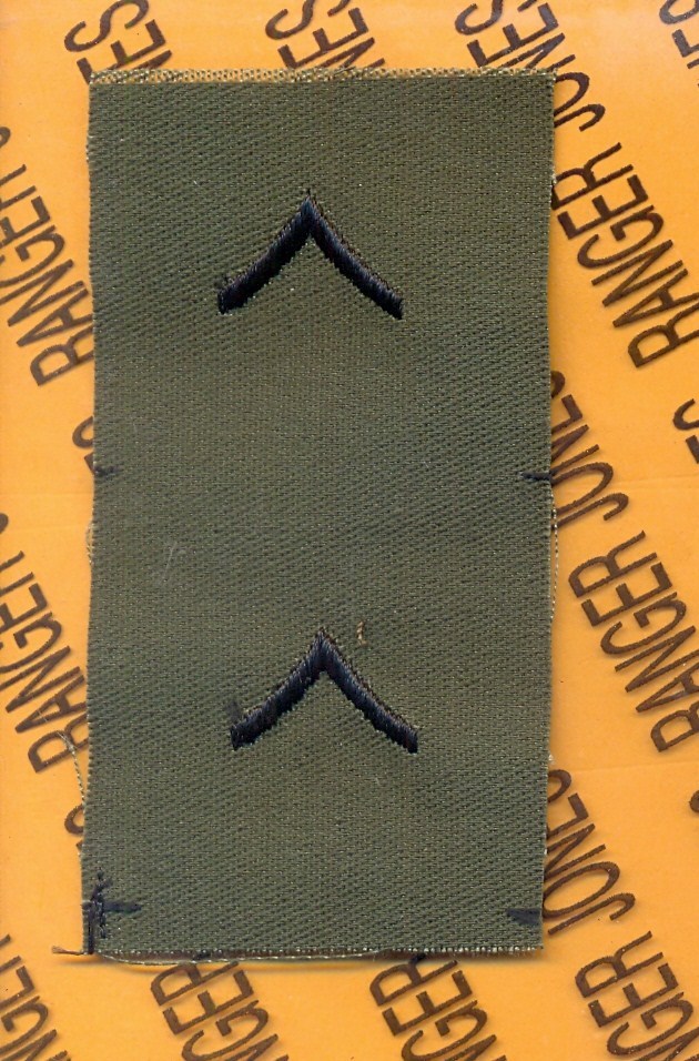 US ARMY Enlisted PRIVATE PVT E-2 OD Green & Black rank patch set