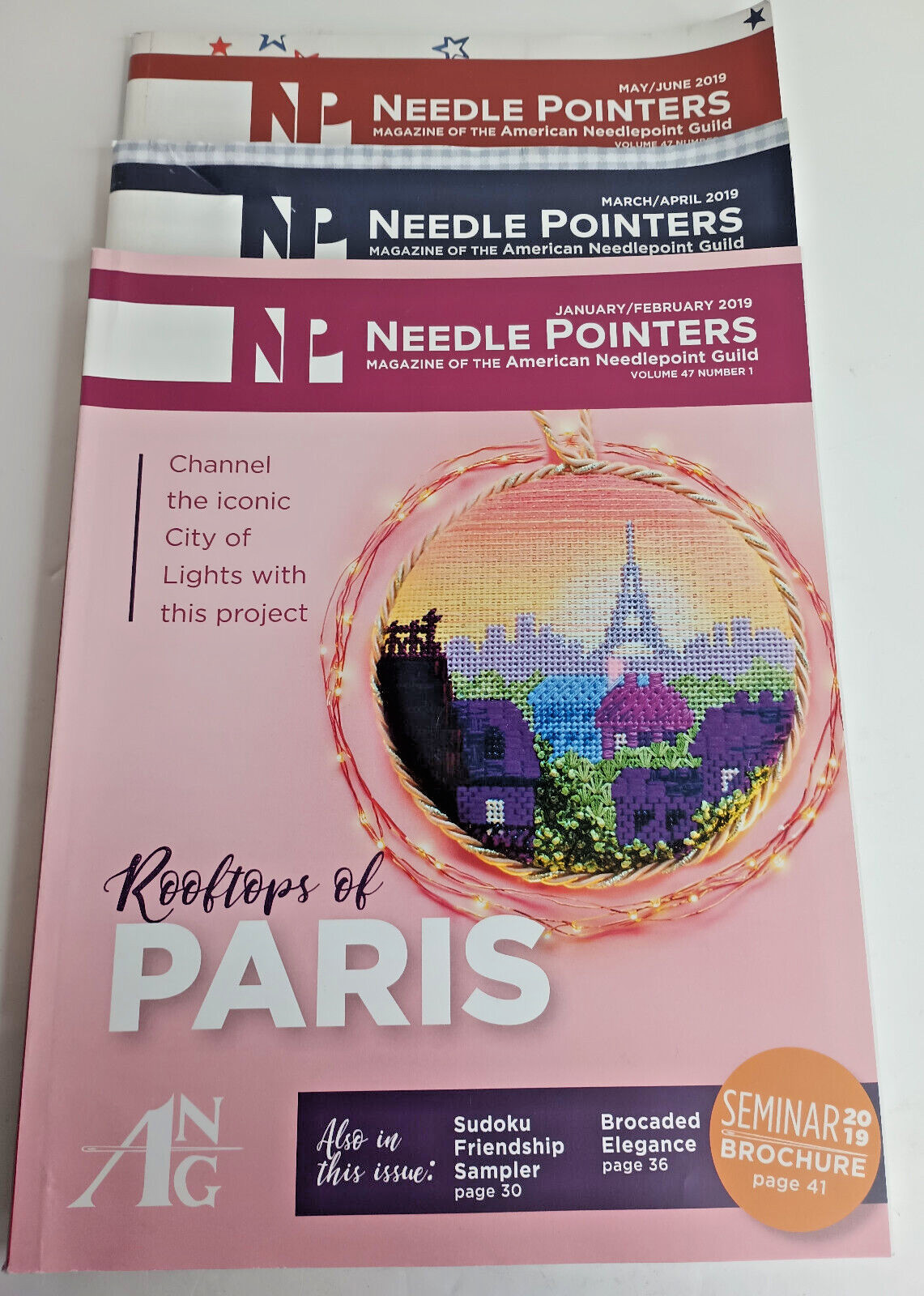 Needle Pointers Magazine 2019 Lot of 3 January March May ANG Needlepoint Pattern