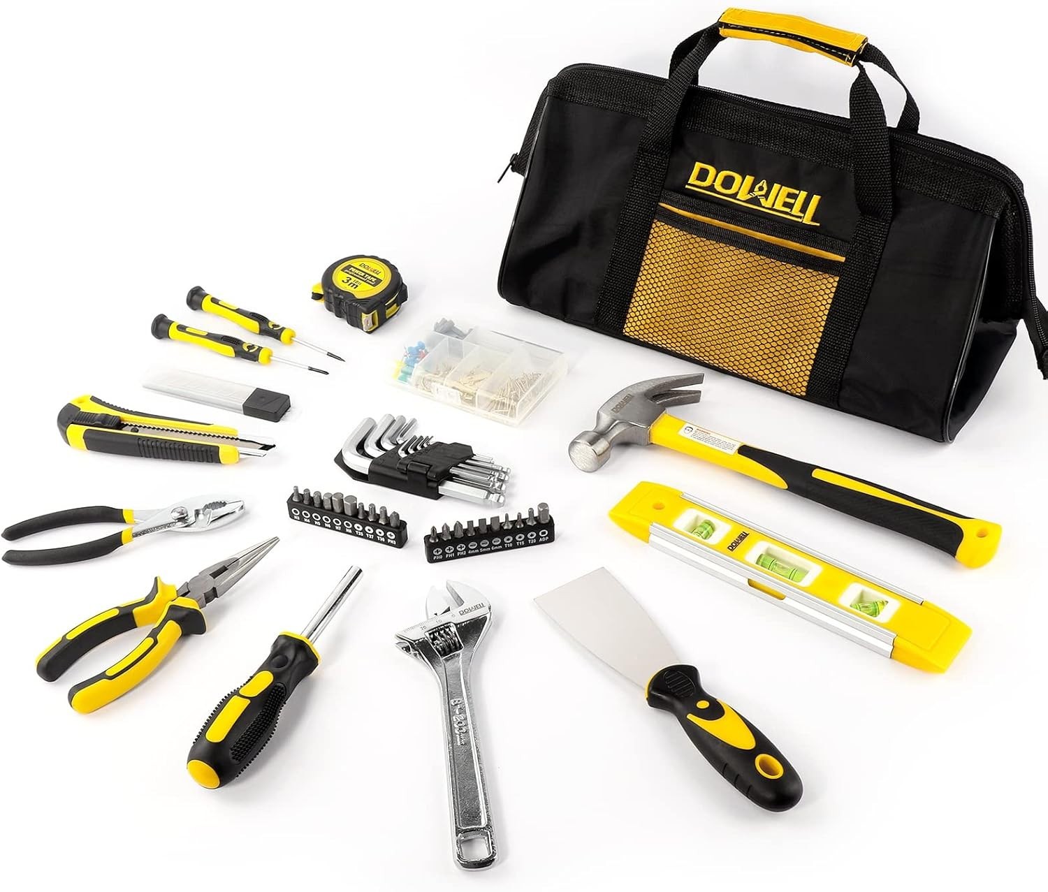 DOWELL 146PCS Homeowner Tool Set, Household Repairing Tool Kit with 14-Inch Wide