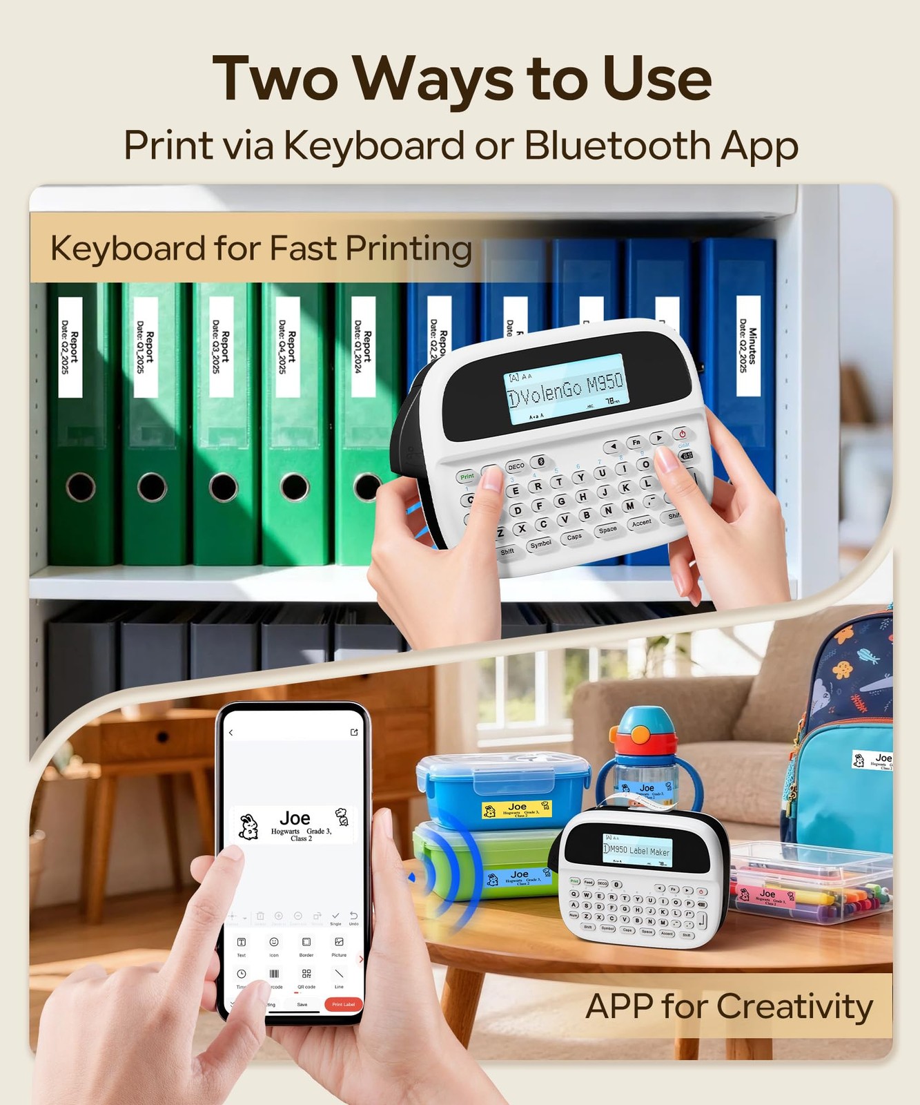 Label Maker Machine with-Tape, Rechargeable Label Maker Waterproof-Labels, Ba...