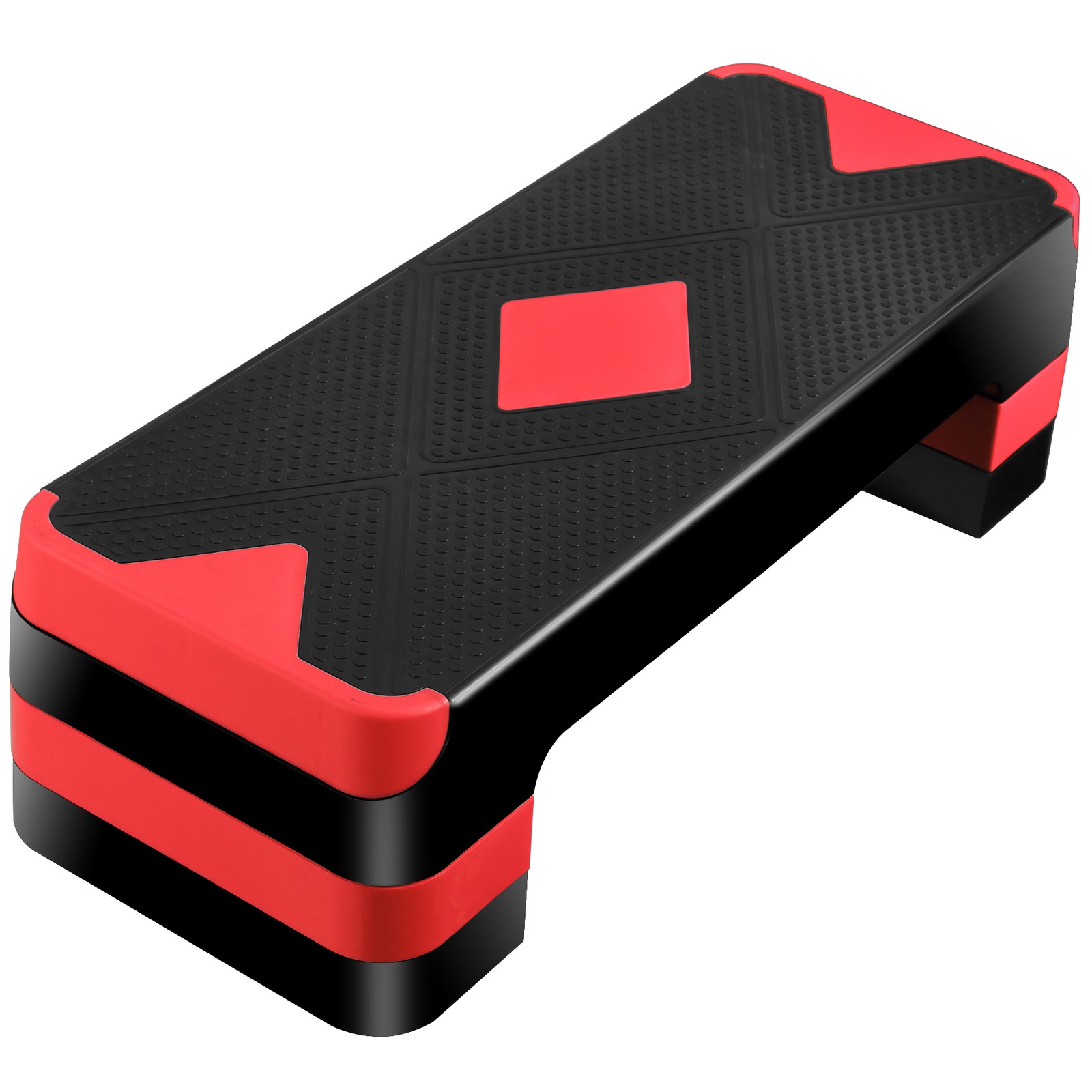 Aerobic Step Platform Exercise Step Adjustable Height 4"-6''-8' w/4 Risers Red