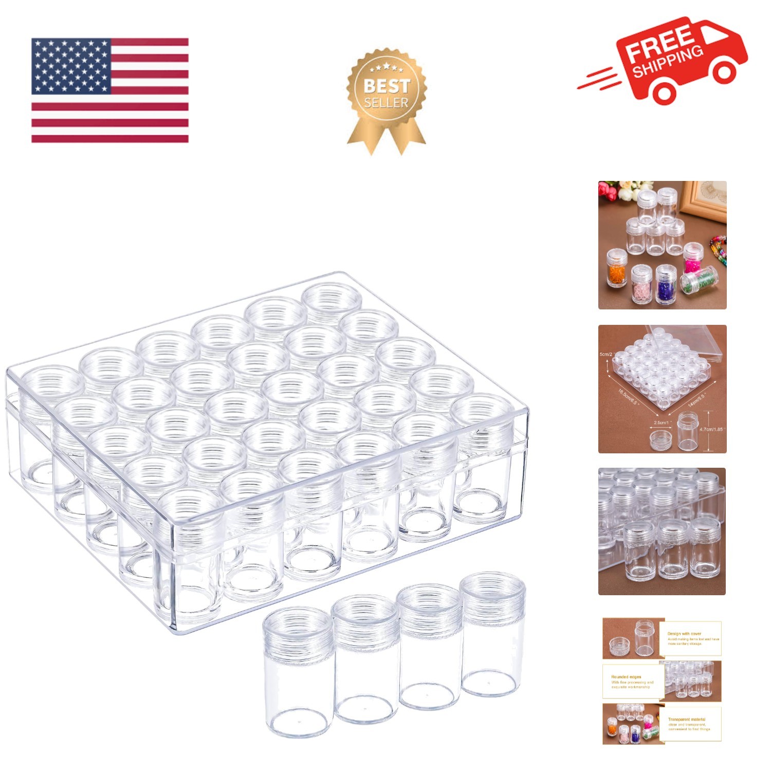 30 Grids Bead Organizer Bead Containers Diamond Art Painting Storage with Lid...