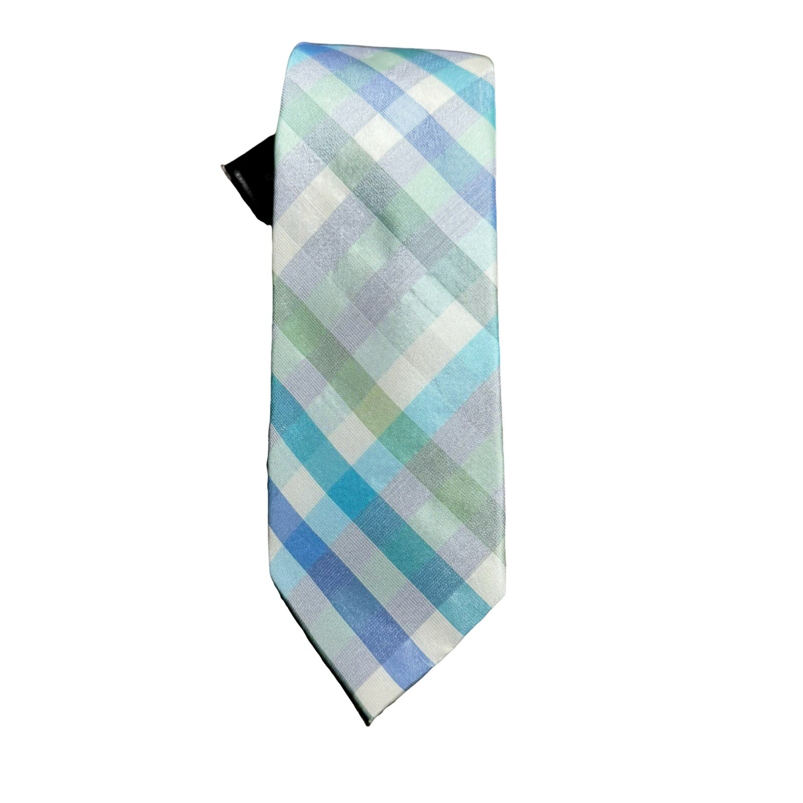NWT Express Men's 100% Silk Blue Geen White Checkered Narrow 2.75” Width Tie