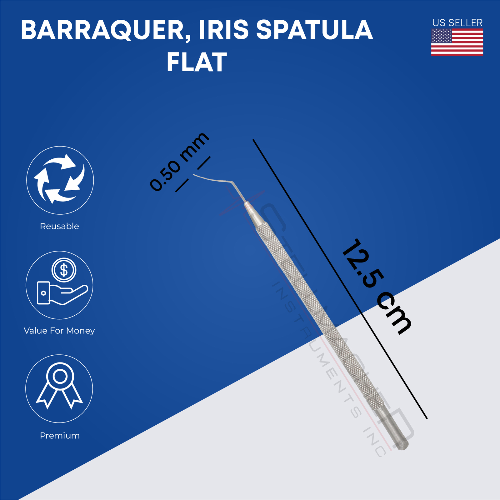 Barraquer Iris Spatula 0.50 mm Flat 12.5 cm Reusable Ophthalmic Instrument