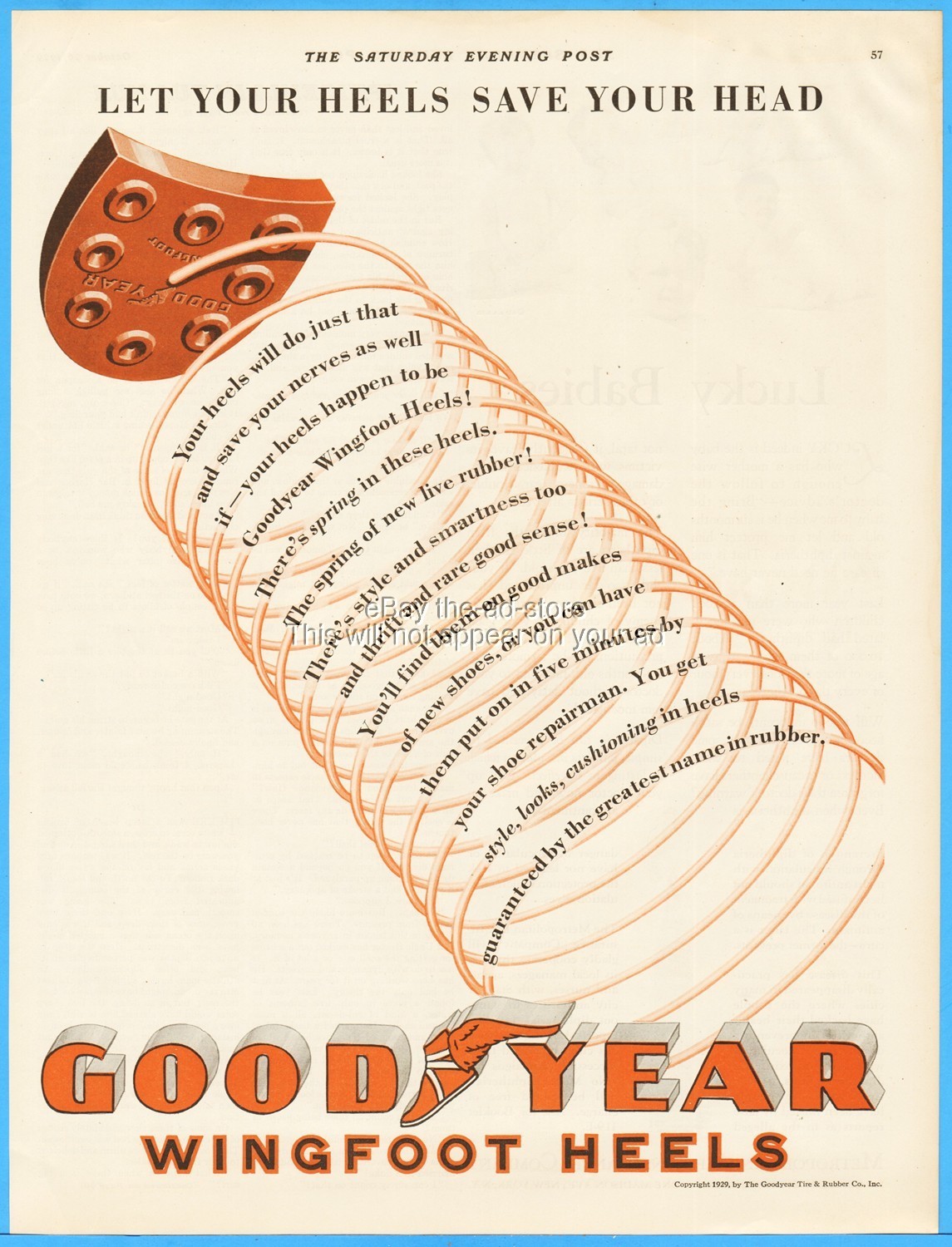1929 Wingfoot Shoe Heels Goodyear Rubber Akron OH Save Your Head Vintage Ad