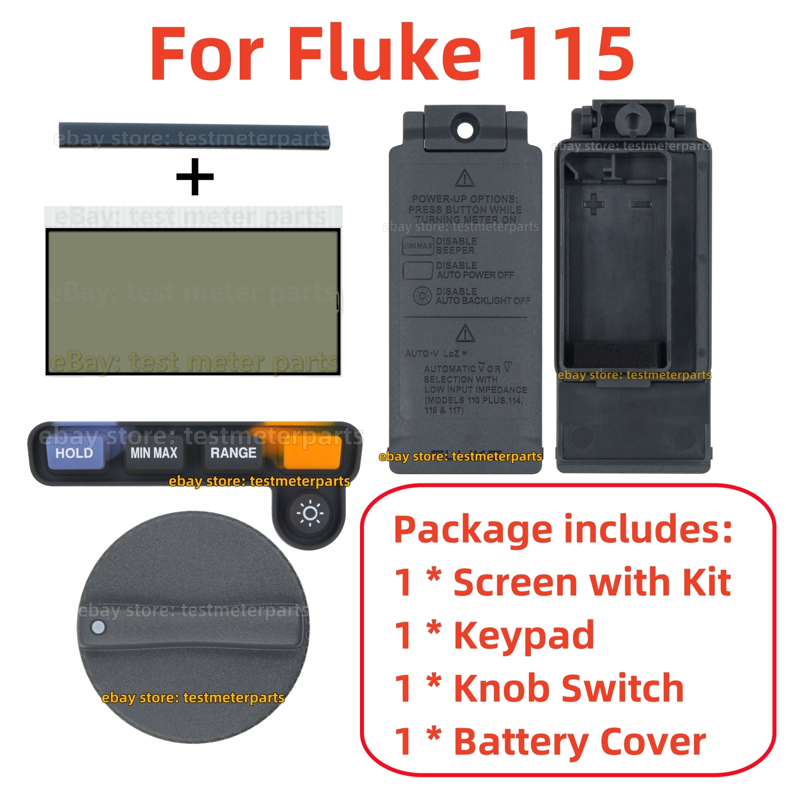 LCD Screen For Fluke 115 TRMS Multimeter Knob Switch Keypad Battery Cover Part
