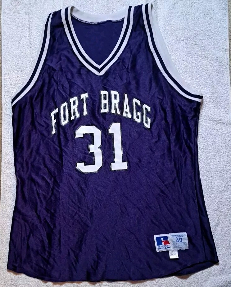 Vintage 90s Russell Athletic Purple Jersey Fort Bragg High Sch Basketball 48 USA