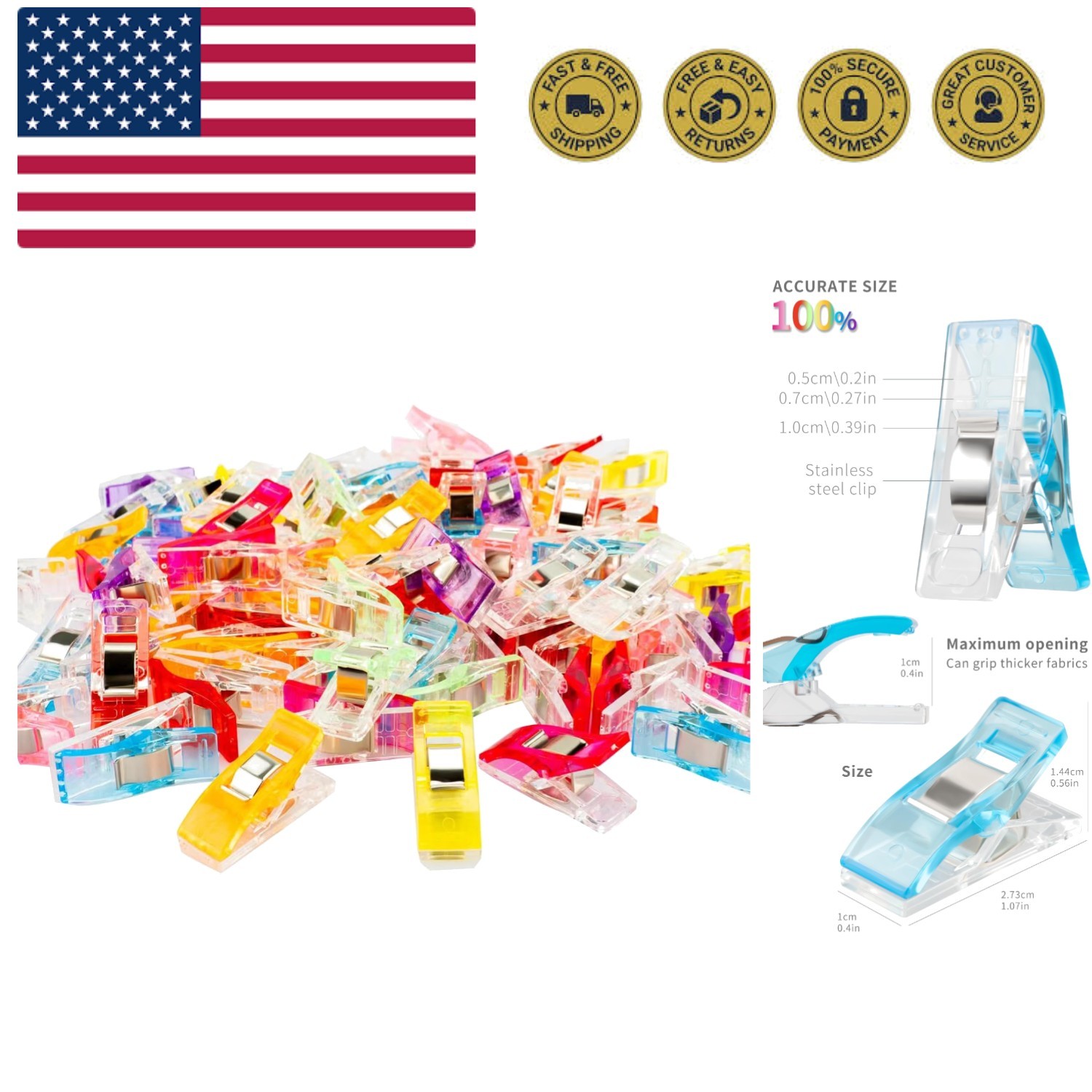 Multipurpose Sewing Clips, 100 Pcs  Plastic Fabric Clips Supplies, Perfect Al...