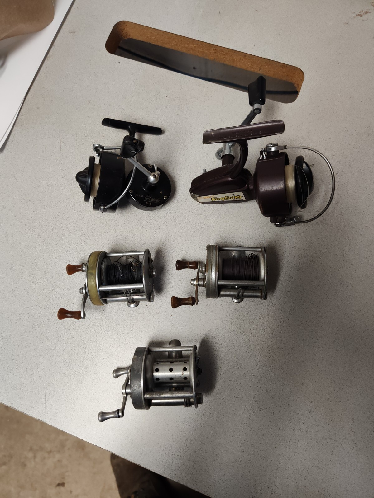 5pc Antique Fishing Reel Variety Lot, South Bend, Langley And Garcia