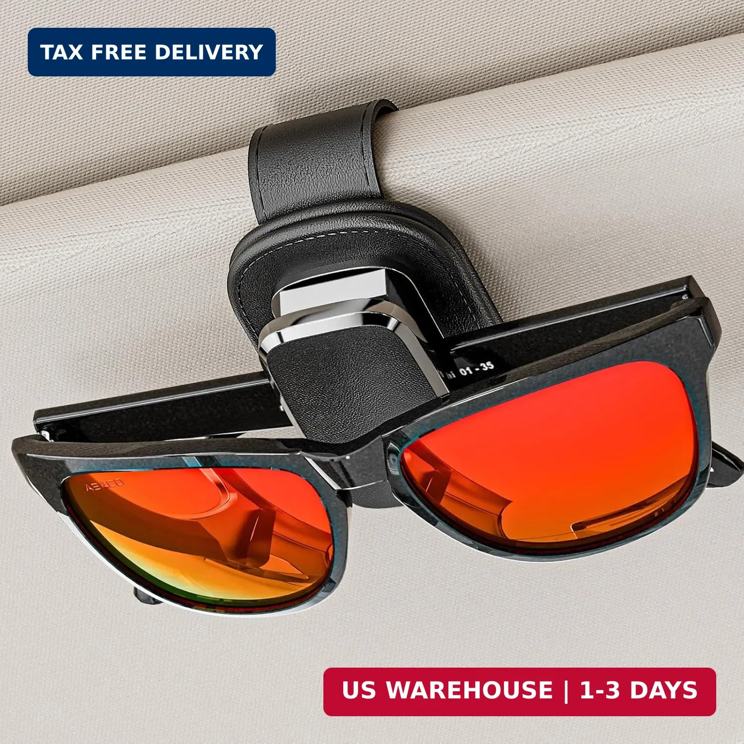 Sunglass Holder for Car Visor, One-Handed Operation Leather Sunglasses Clip with