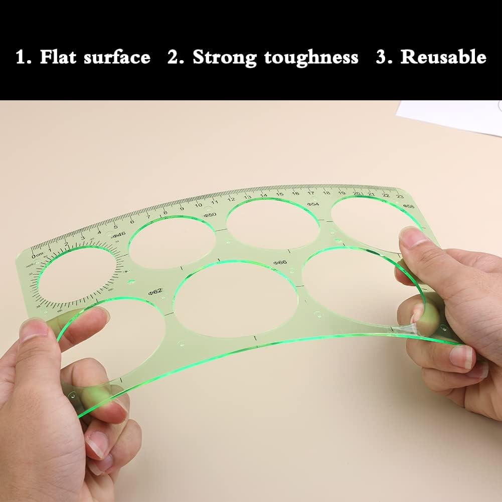 2 Pcs Circle Template for Drawing, Ruler Quilling Tool, Round Hole Ruler Tool, M