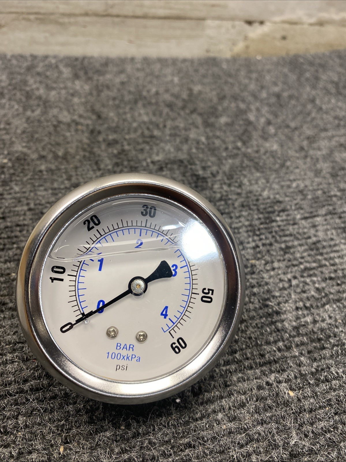 Pressure Gauge 0-60 PSI, Liquid Filled 2 1/2" Stainless Steel  1/4"  NPT Male