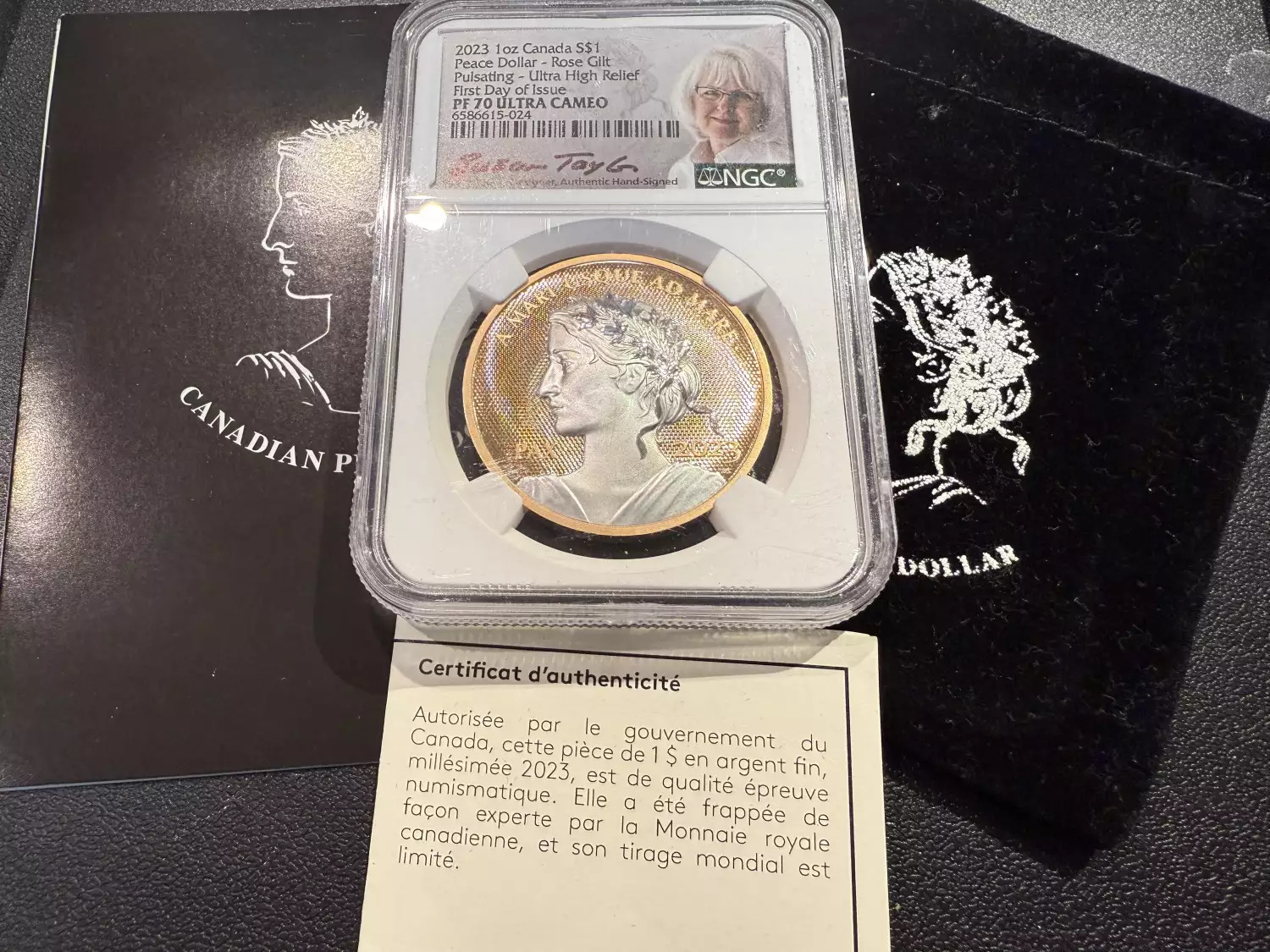 2023 CANADA NGC PF-70 ULTRA CAMEO Peace Dollar - Rose Gilt Pulsating - UHR - FDI
