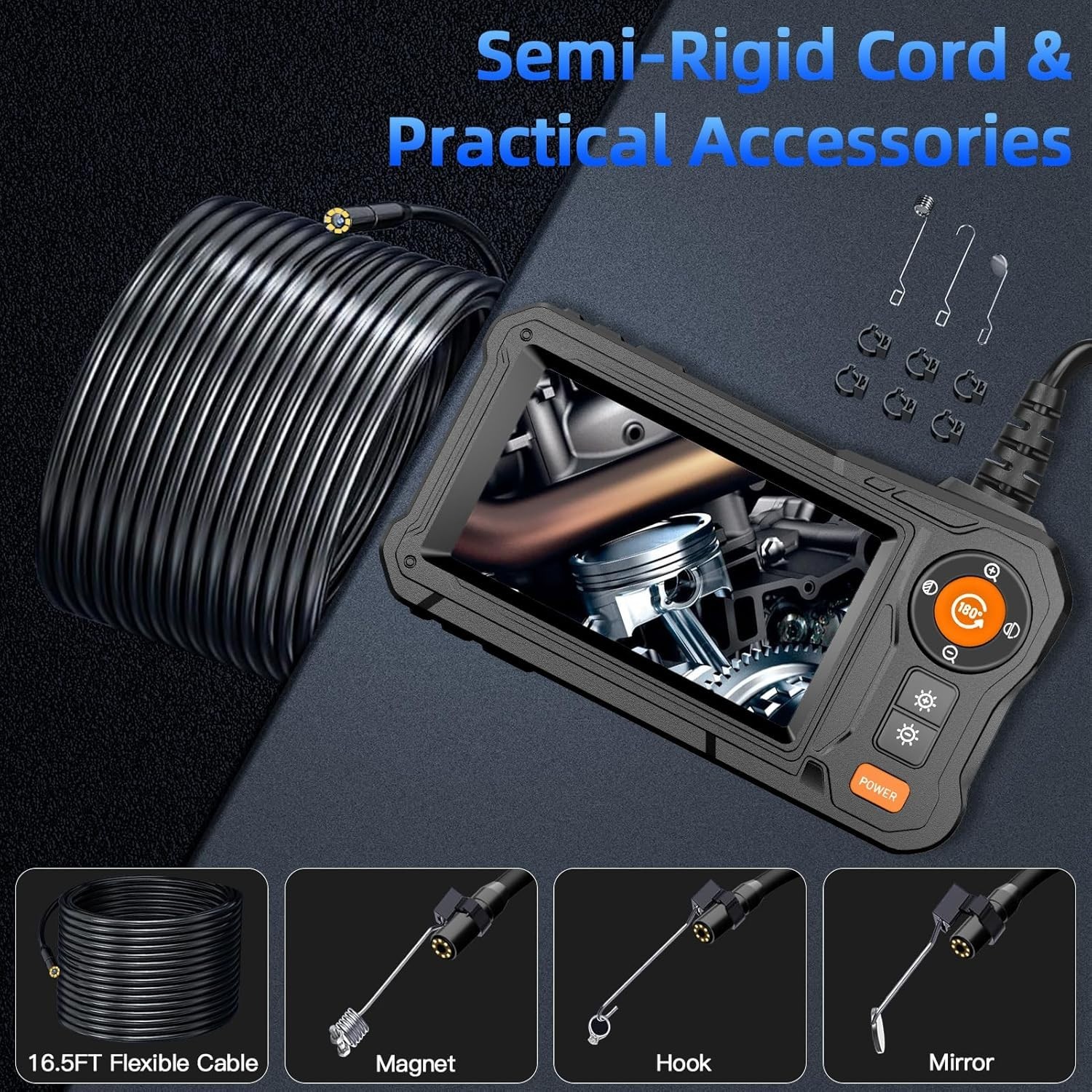 180° Rotating Endoscope with 8 Adjustable LED Lights - Perfect for Inspections
