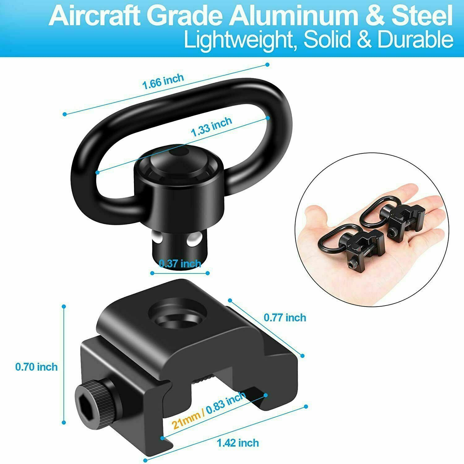 Push Button QD Quick Release Sling Swivel Adapter for 20mm Picatinny Rail Mount