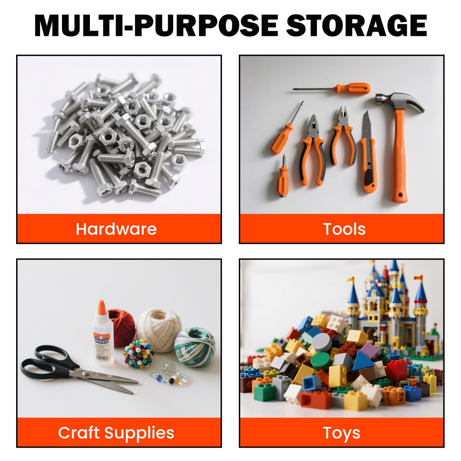 Wall Mounted Storage Bins - Plastic Organizer for Garage Tools, Screws, Nuts & B