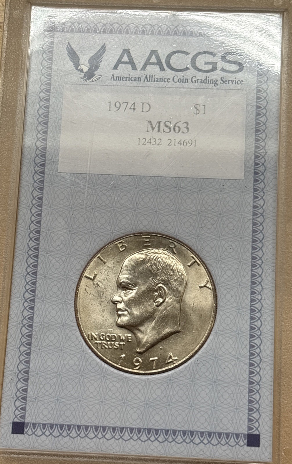 1974- D Franklin Half Dollar $1 AACGS MS63 Graded Slabbed Coin