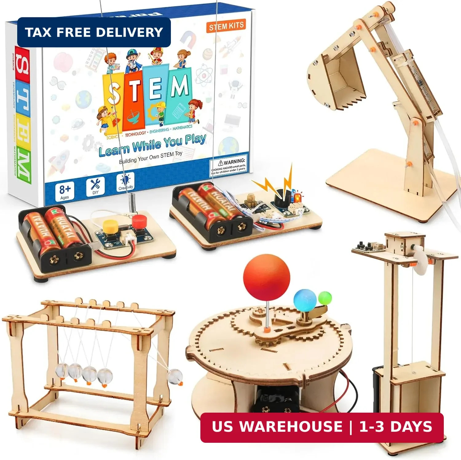Poraxy 5 Set STEM Science Kits for Kids Age 8-12, Wooden Building STEM Projects