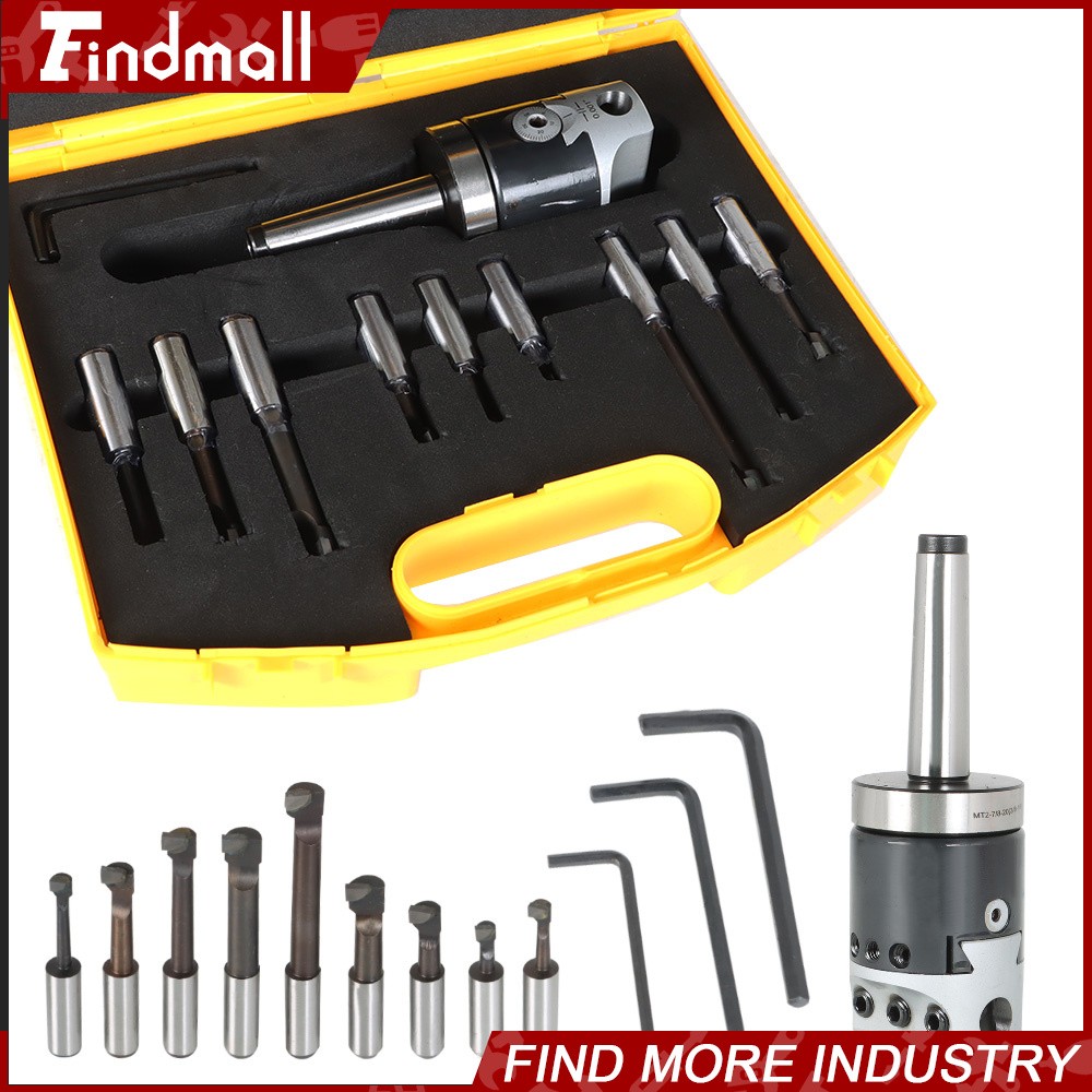 9Pcs 1/2" Shank Boring Bar Set and 2" Boring Head (7/8-20) With MT2 Shank