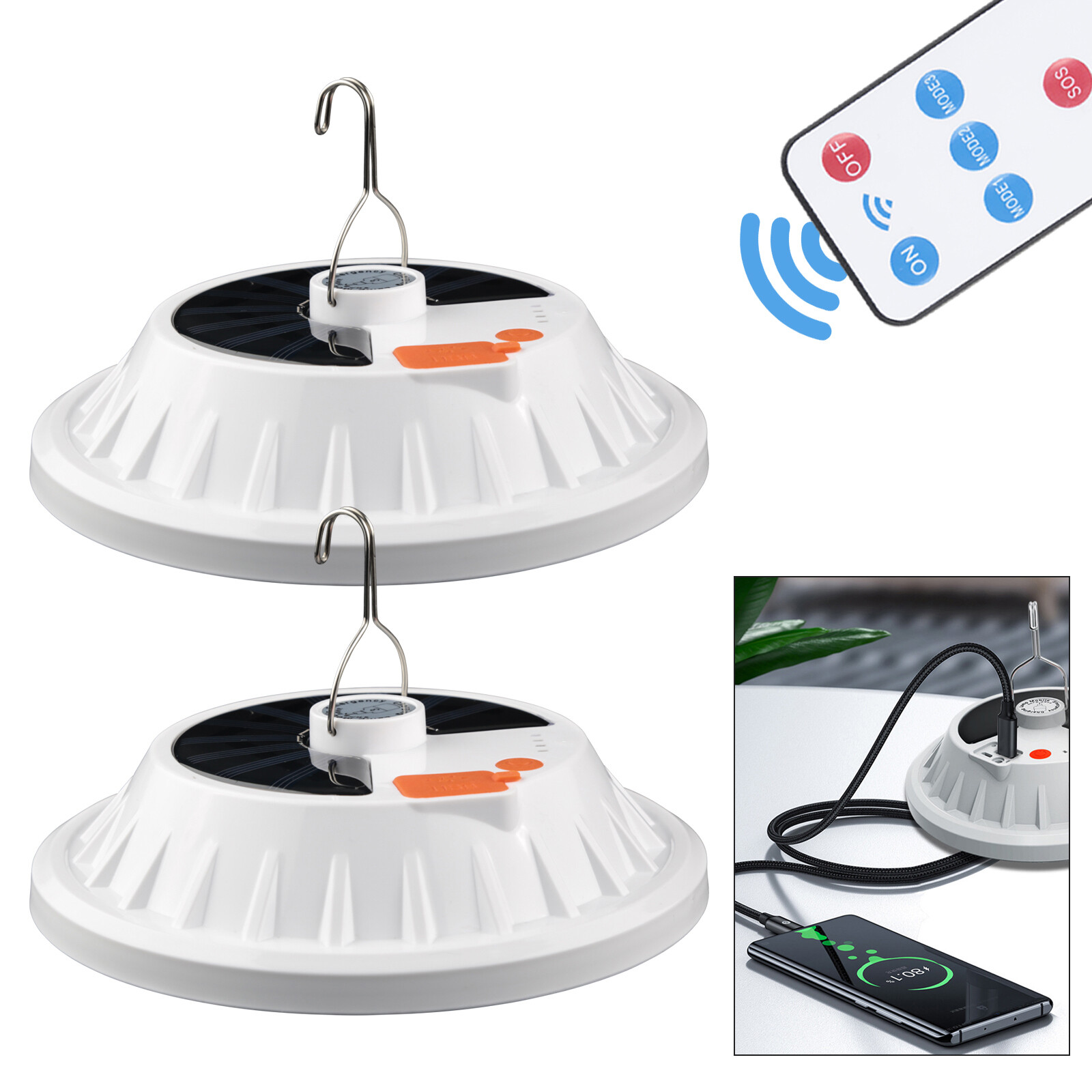 Solar/USB Rechargeable 120LED Camping Light Tent Flashlight Hiking Lantern Lamp
