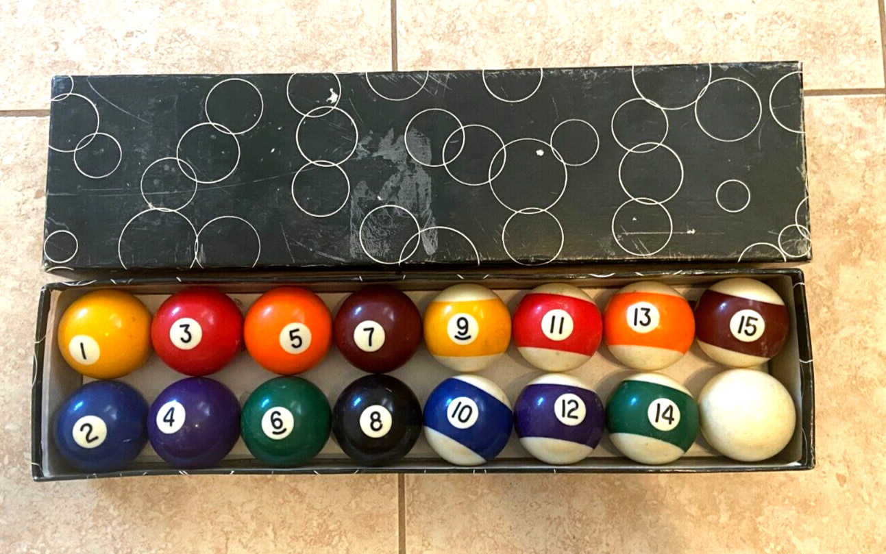 Vintage Billiard Pool Balls Set 2-1/4 Rare No Circles Solid Colors Includes Box