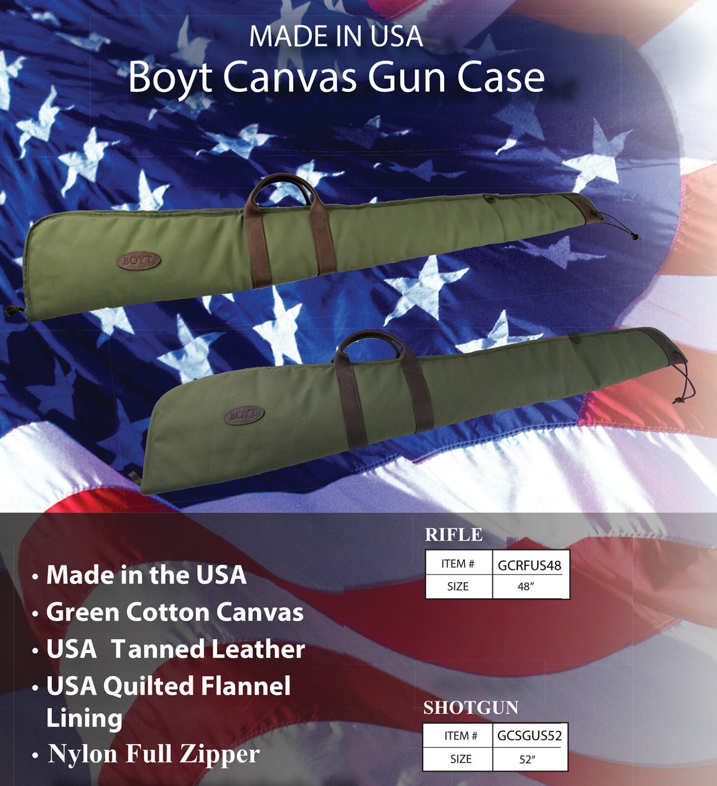 Boyt Harness 52" Green Waxed Canvas Shotgun Case Tanned Leather Accent #GCSGUS52