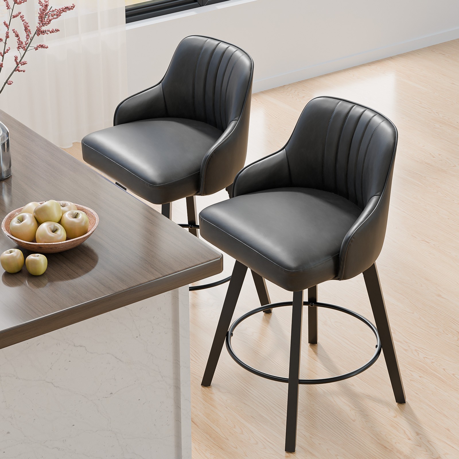 Rotating 360° Smooth Rotation, Vertical Stripe Back Support, Solid Wood Legs