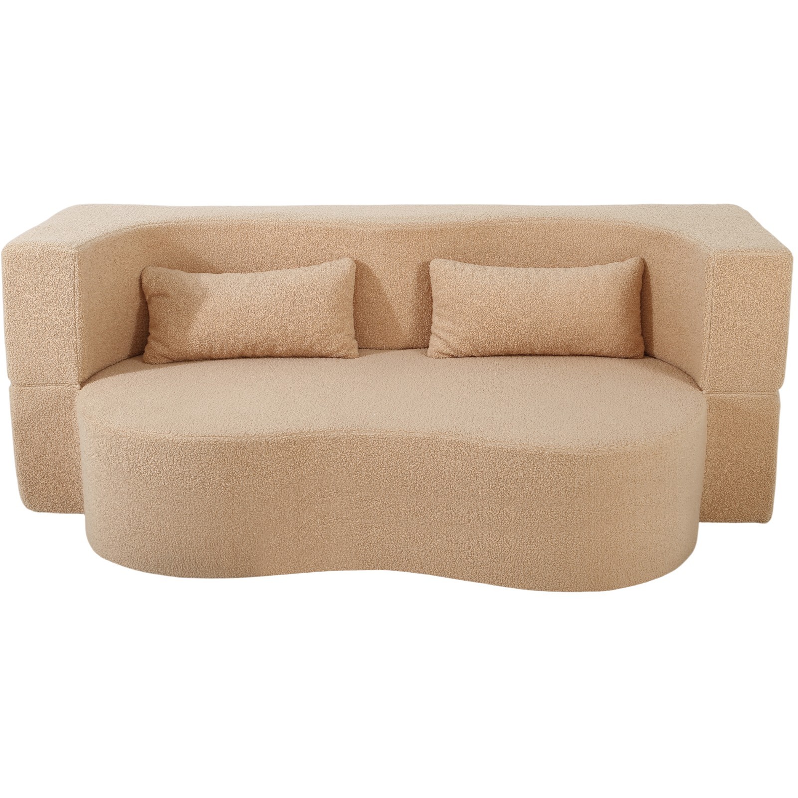 2 in 1 Convertible Sofa Bed Full Size Folding Couch Teddy Loveseat with 2 Pillow