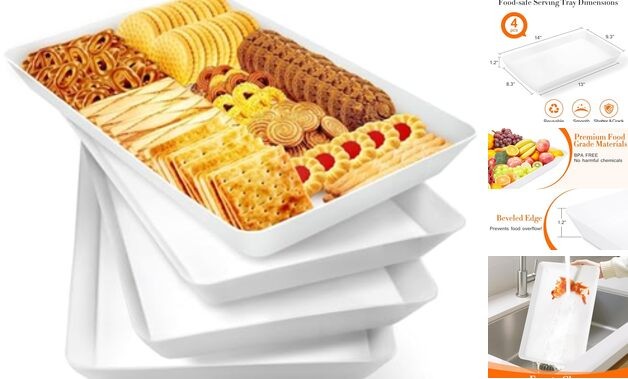 pcs Serving Tray for Entertaining, Grilling BBQ Accessories, Serving 4 White