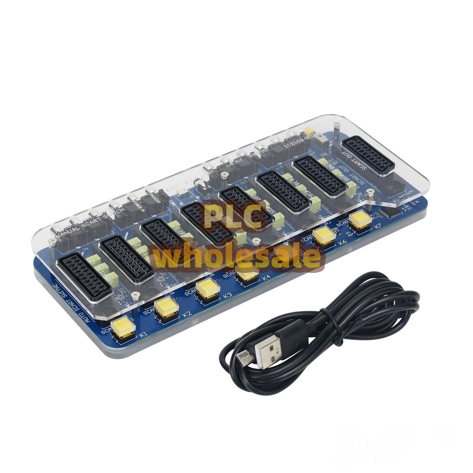New Acrylic Case Automatic/Manual SCART SWITCH Distributor Converter 7 IN 1 OUT