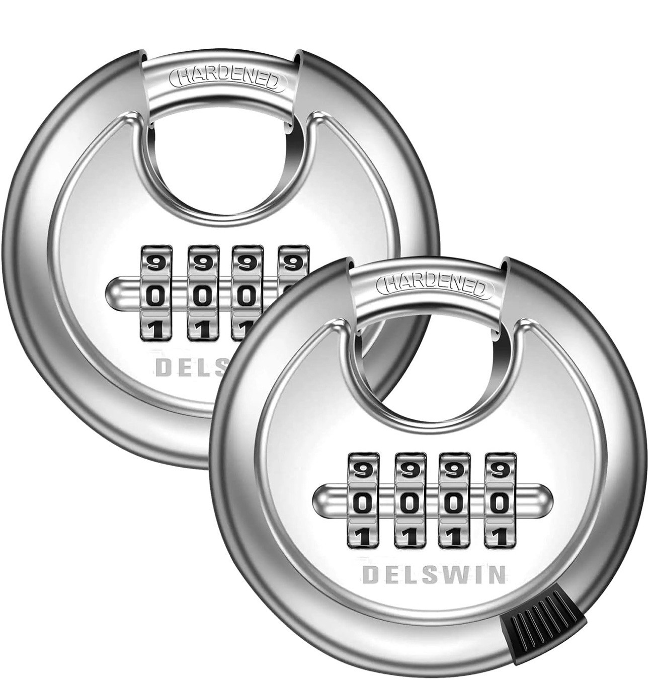 DELSWIN 4 Digit Combination Lock Disc Padlock with Hardened Steel 2 Pk