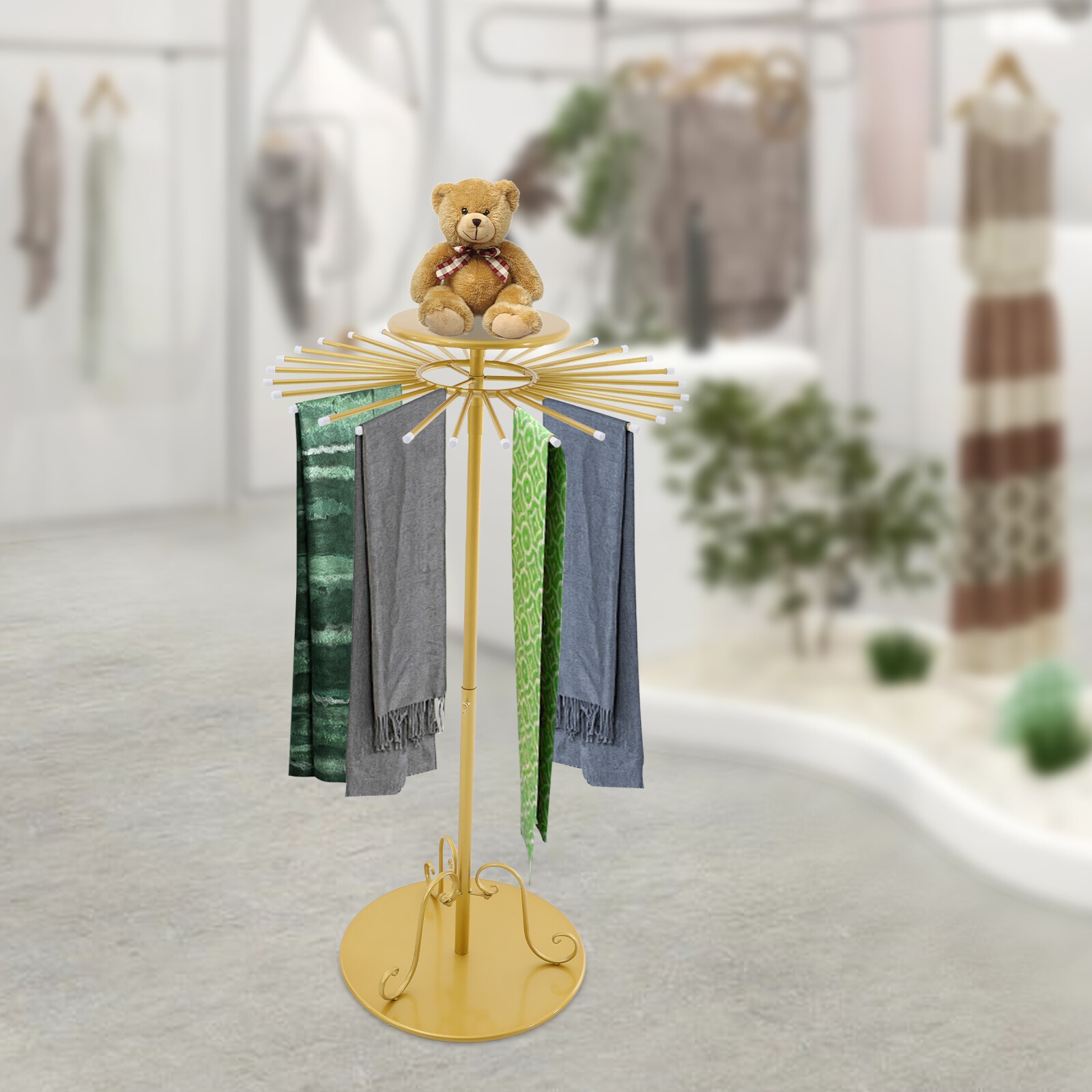 Metal Gold Height Adjustable Scarves Hanger Round Silk Scarf Holder Display