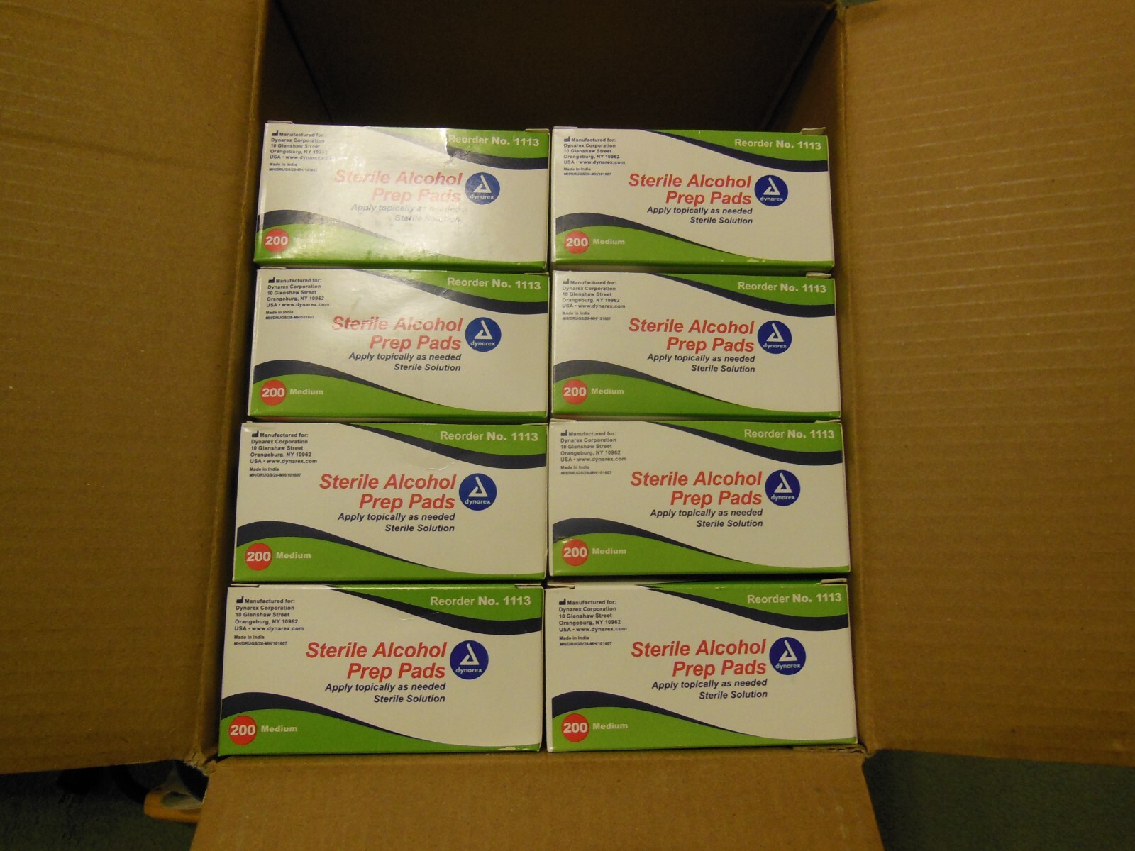 Dynarex Sterile Alcohol Prep Pads Medium     8 boxes (200 ct each box)   #1113
