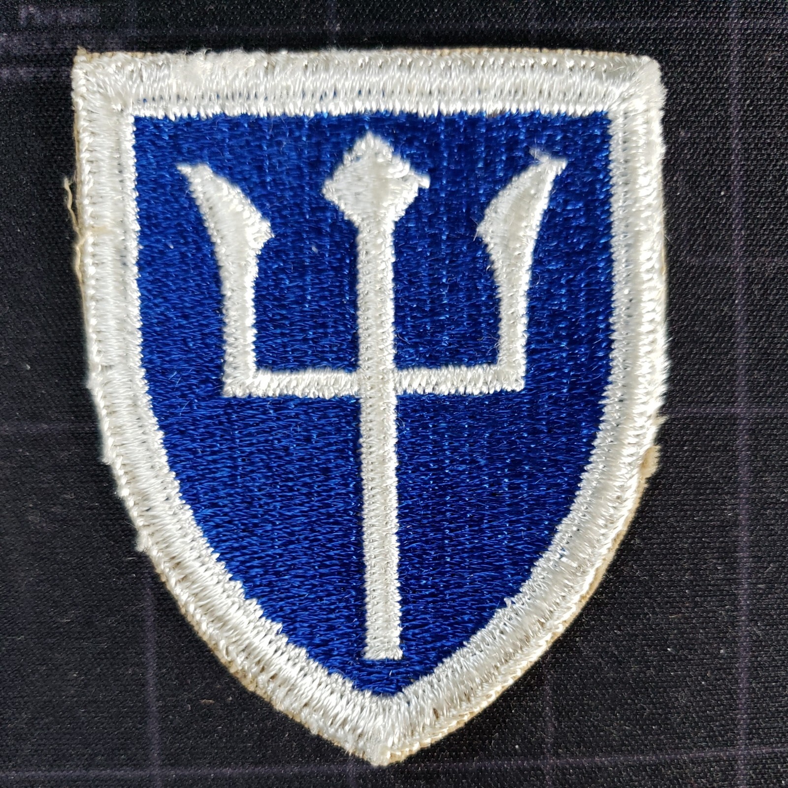Trident sew on patch-white/blue background-military/naval/tactical-unused