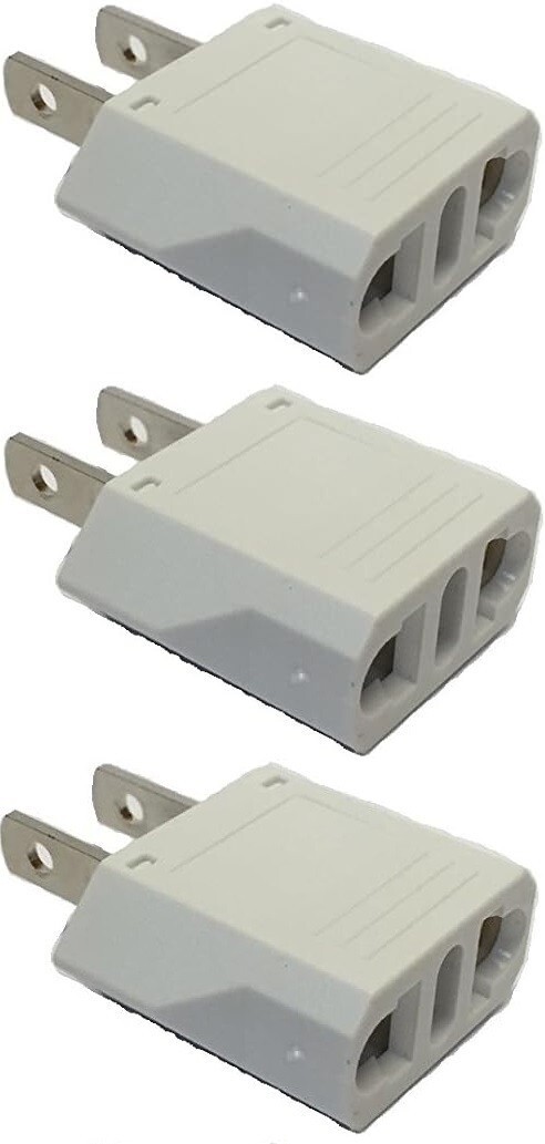 Plug Adapter for European to American Outlet - 3 Pack EUROPE ASIA to USA FLAT