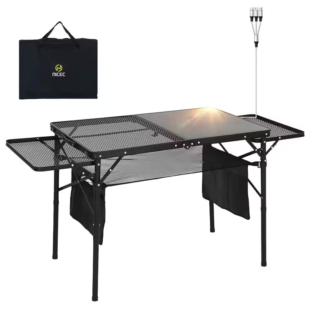 Camping Table, Grill Table 45W Solar Panel, W/ USB, Type-C&Dc Outlets for Phone,
