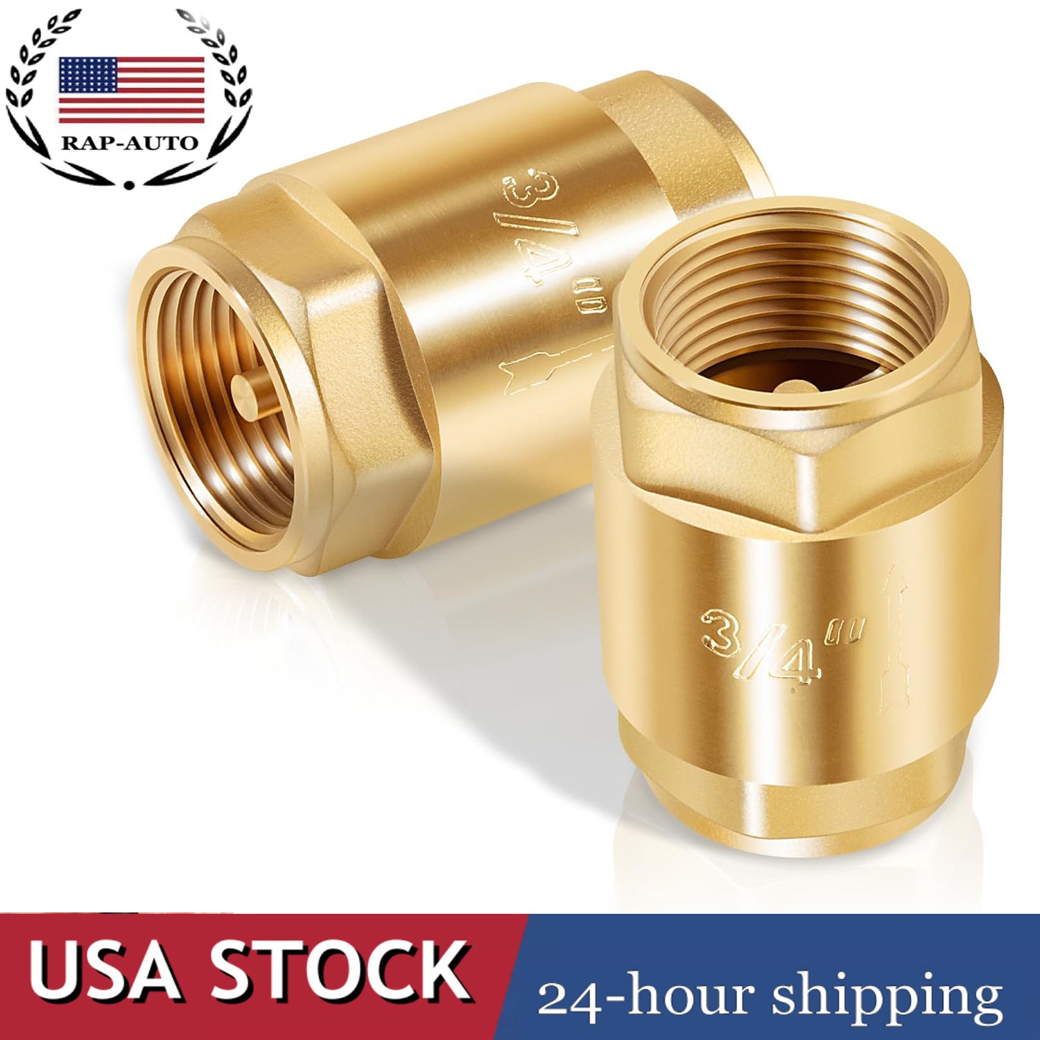 2PCS Brass 3/4" NPT In-line Spring Check Valve 3/4" NPT Female Thread, #20403LF