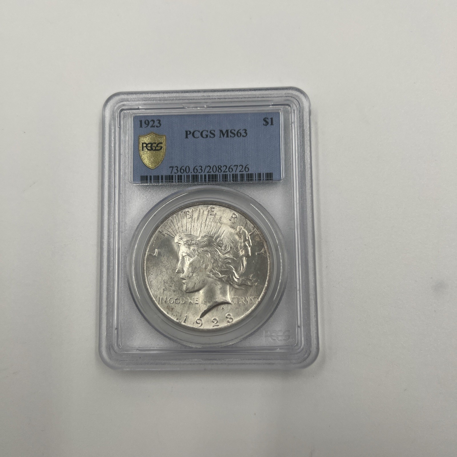 1923 U.S. $1 Peace Silver Dollar PCGS MS63 ~ Gold Shield