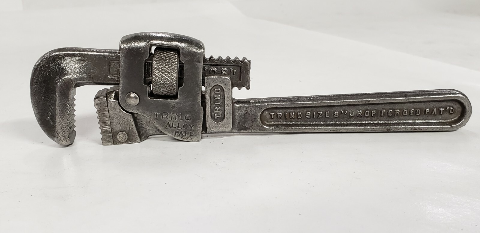Vintage 8" Trimo Adjustable Pipe Wrench Size 8 Roxbury Mass. Drop Forged