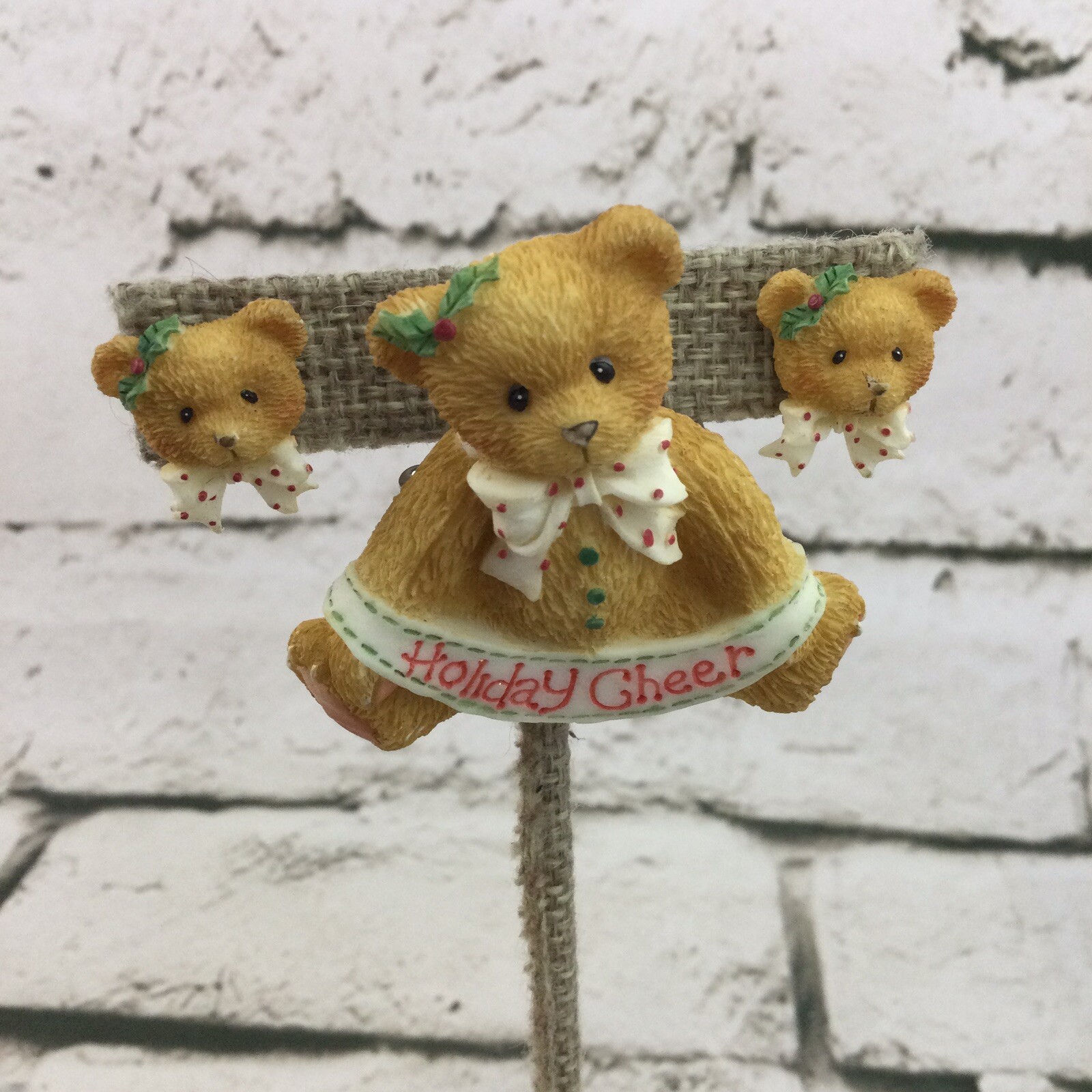Teddy Bear Earrings & Matching Brooch Holiday Cheer Resin