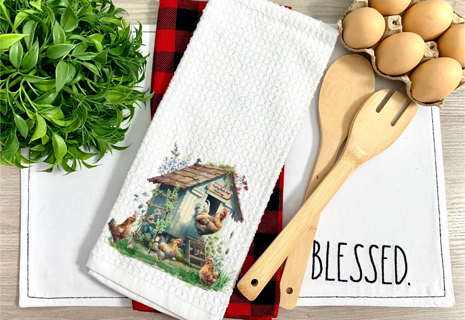 Chicken Coop, Waffle Weave Dish/Tea Towel, Micro Fiber, 16x24" (T71)