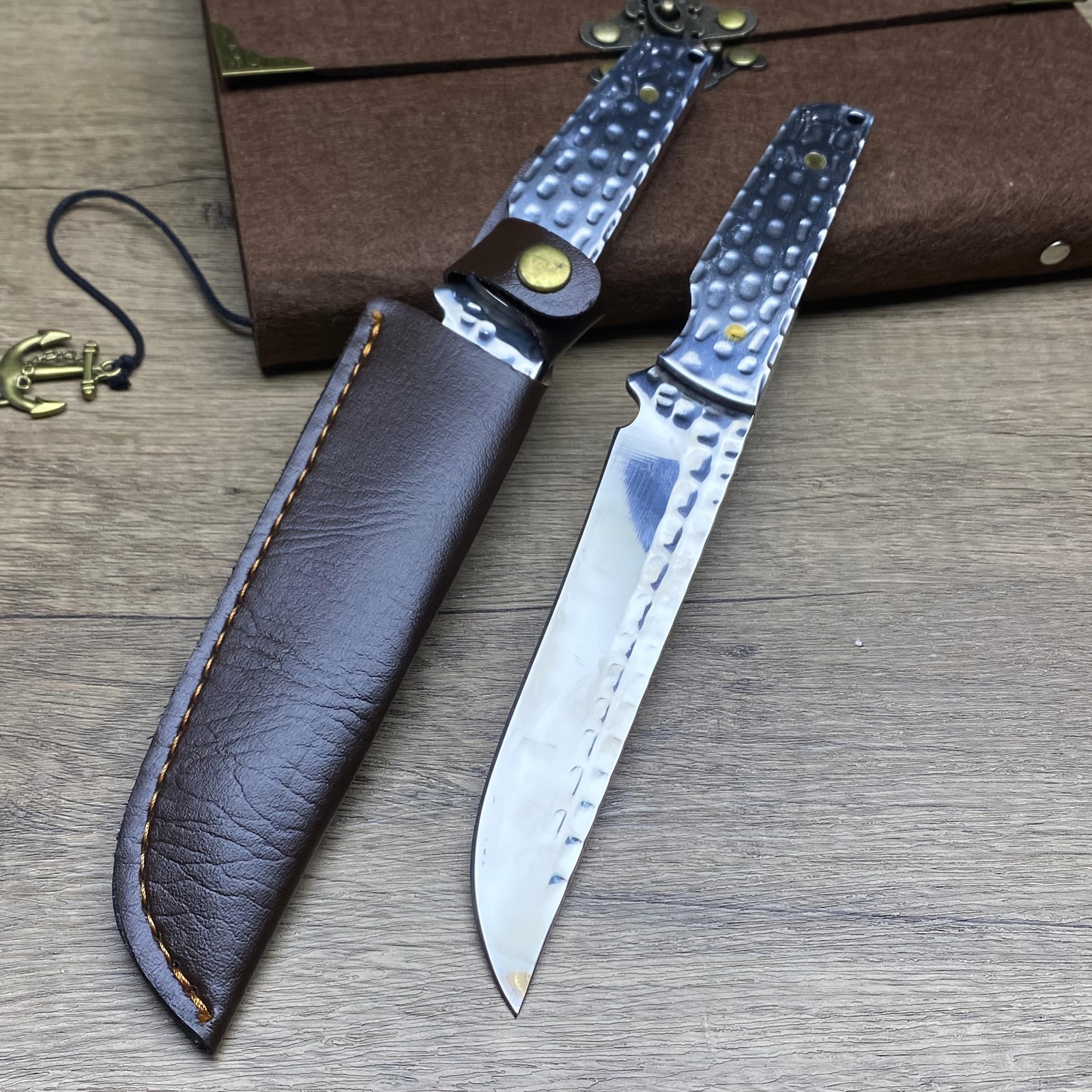 All-steel Handle Fixed Blade Knife, Outdoor Multi-functional Utility Knife
