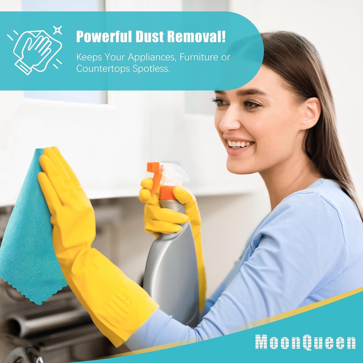 MOONQUEEN 12 Pack Microfiber Cleaning Cloth - Reusable Cleaning Rag, Fast Drying