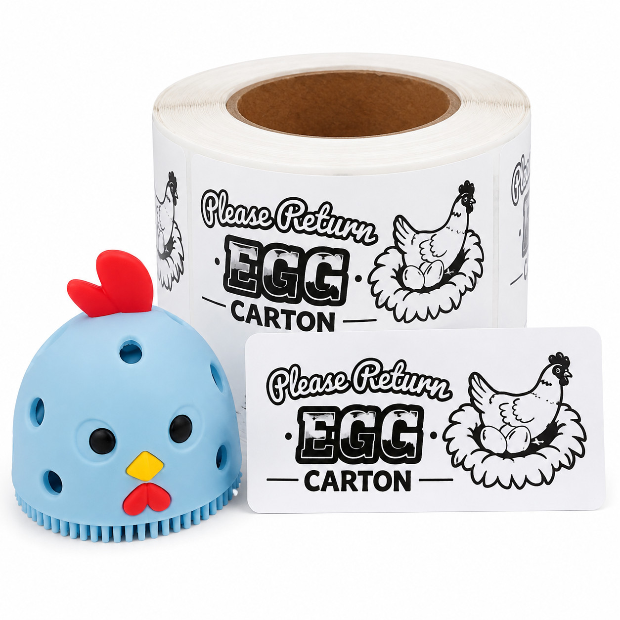 Egg Cleaning Brush & 500 Egg Carton Return Labels Farm Fresh Chicken Egg Set