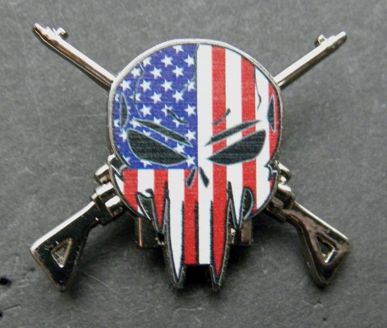 Skull Crossed Rifles USA Flag Lapel or Hat Pin 1.25 inches